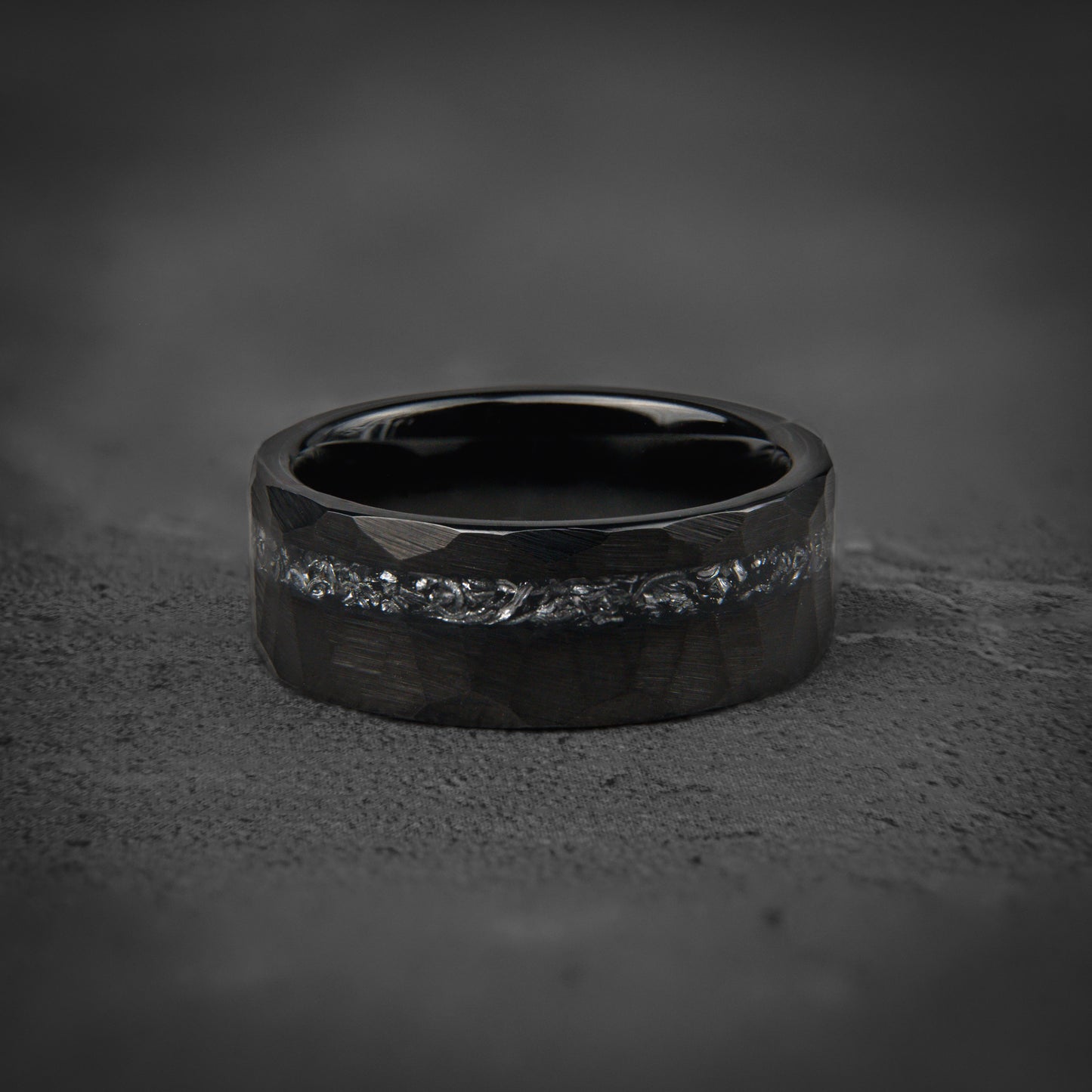 BLACK & BLACK - Black Hammered Elegant Wedding Band