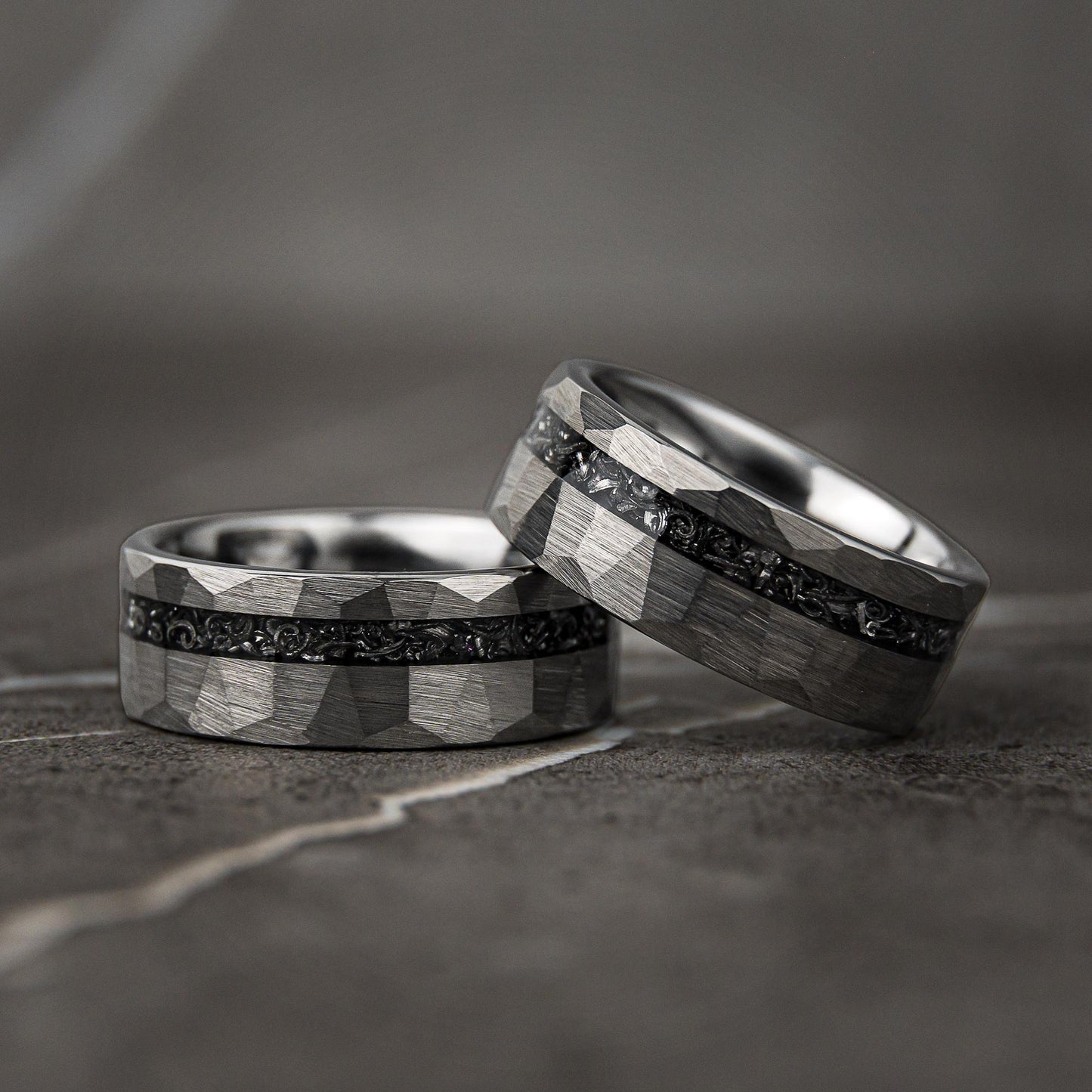 HAMMERED BIRCH - Hammered Meteorite Tungsten Mens Wedding Band