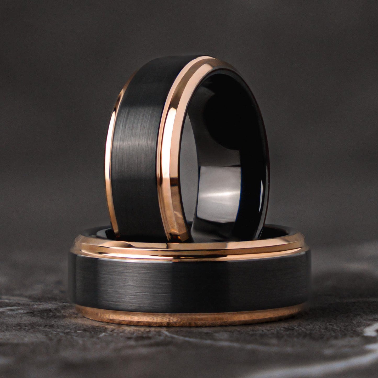 SILENT STATEMENT - Gold and Black Unique Tungsten Promise Wedding Ring