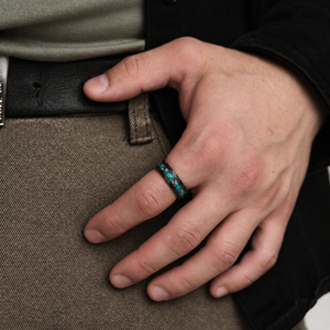 Midnight Tide — Emerald Blue Opal & Meteorite Ring