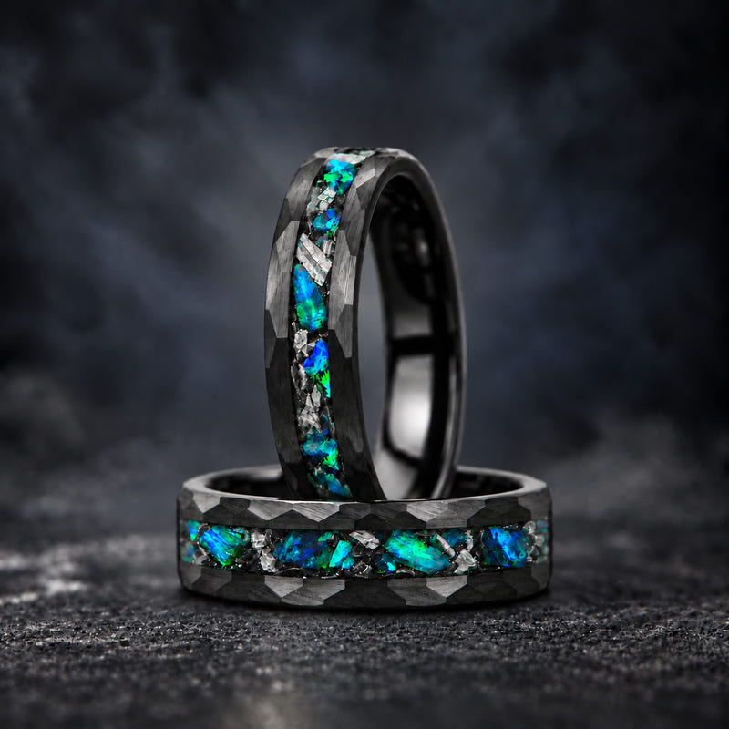 Midnight Tide — Emerald Blue Opal & Meteorite Ring