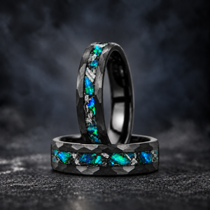 Midnight Tide — Emerald Blue Opal & Meteorite Ring