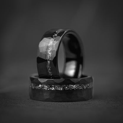 BLACK & BLACK - Black Hammered Elegant Wedding Band