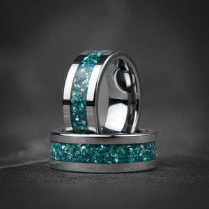 GLACIER CREST – Ring aus geschliffenem Pazifikblau-Opal und Silberwolfram