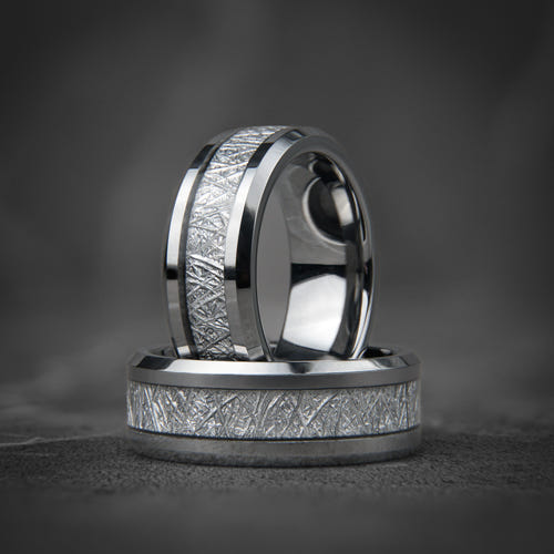 STELLAR VEIN - Silver Tungsten Meteorite Wedding Ring