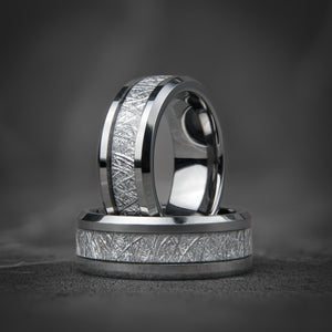 STELLAR VEIN - Silver Tungsten Meteorite Wedding Ring