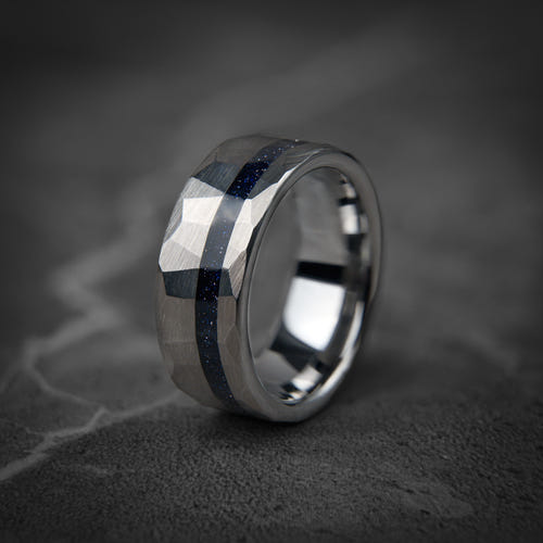 SAPPHIRE HORIZON - Dark Blue Sapphire Unique Wedding Band