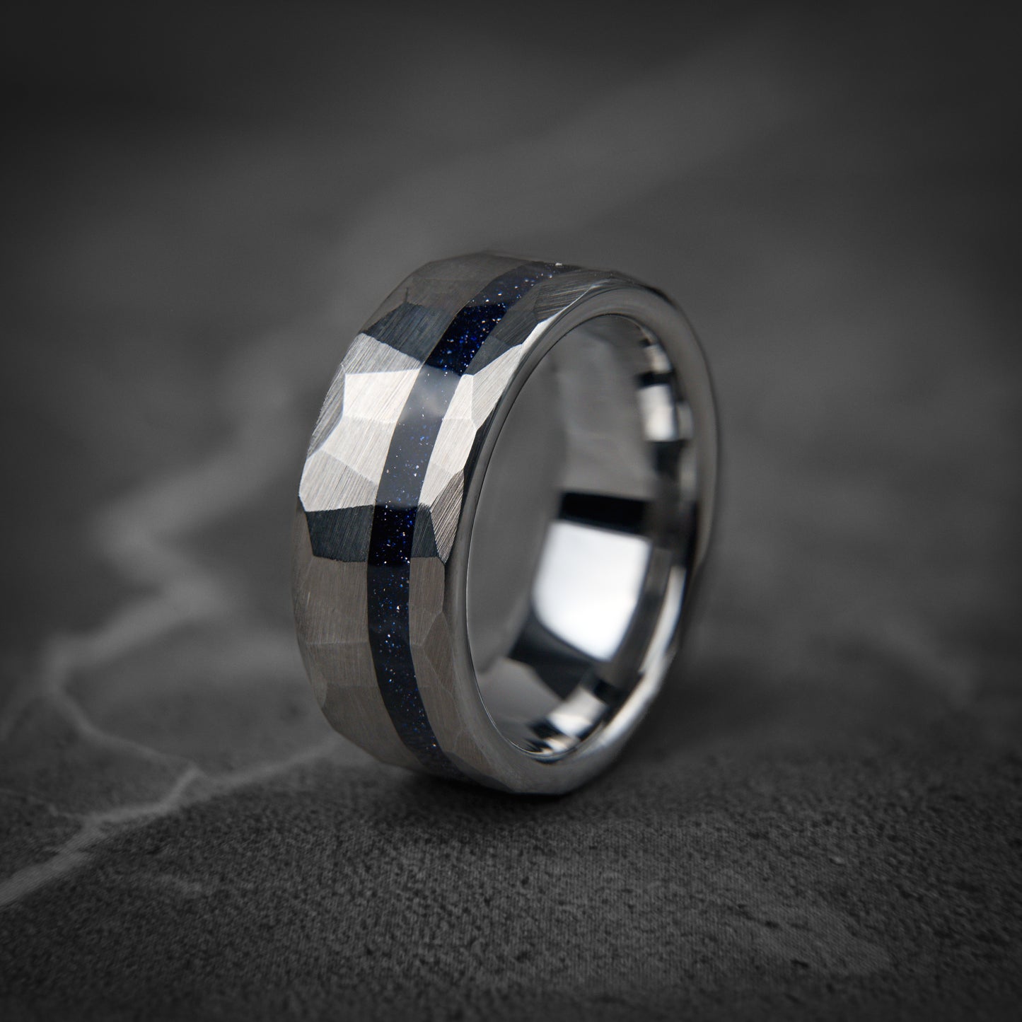 SAPPHIRE HORIZON - Dark Blue Sapphire Unique Wedding Band