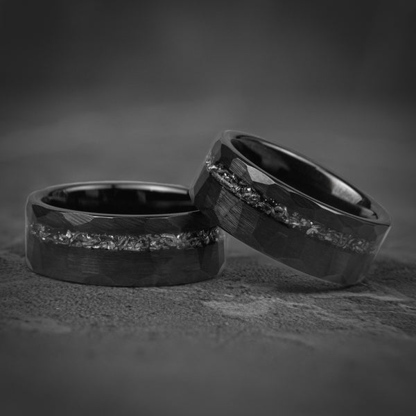 BLACK & BLACK - Black Hammered Elegant Wedding Band