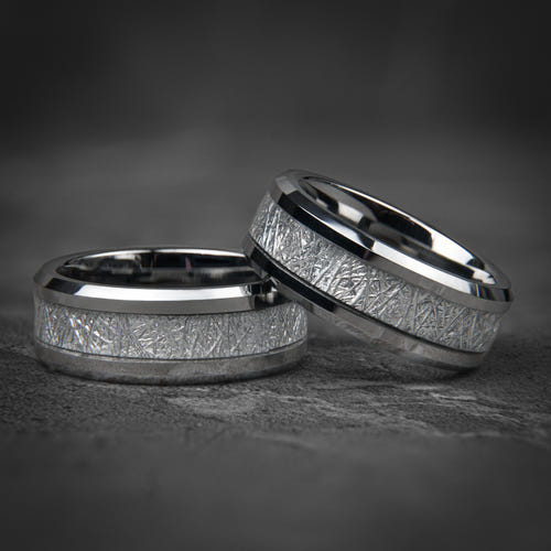 STELLAR VEIN - Silver Tungsten Meteorite Wedding Ring
