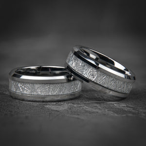 STELLAR VEIN - Silver Tungsten Meteorite Wedding Ring
