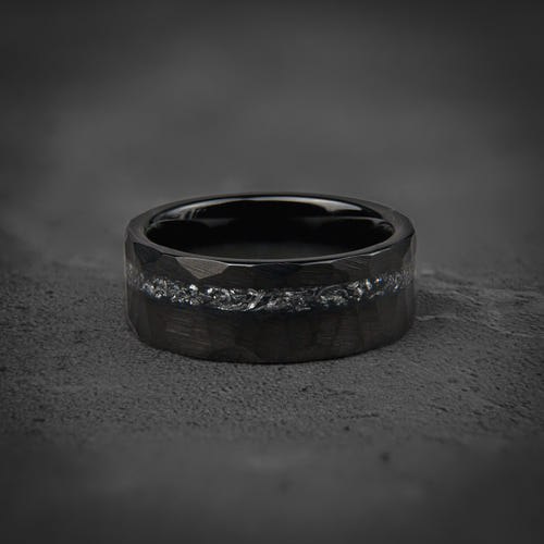 BLACK & BLACK - Black Hammered Elegant Wedding Band