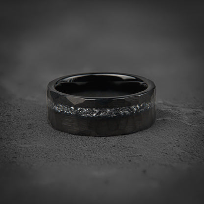 BLACK & BLACK - Black Hammered Elegant Wedding Band