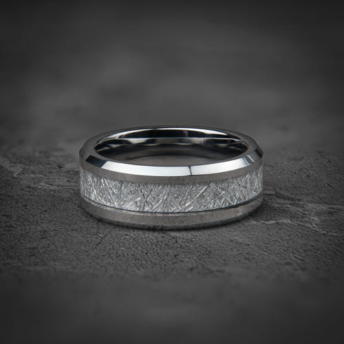 STELLAR VEIN - Silver Tungsten Meteorite Wedding Ring
