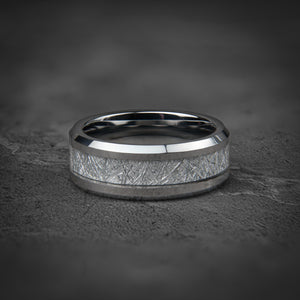 STELLAR VEIN - Silver Tungsten Meteorite Wedding Ring