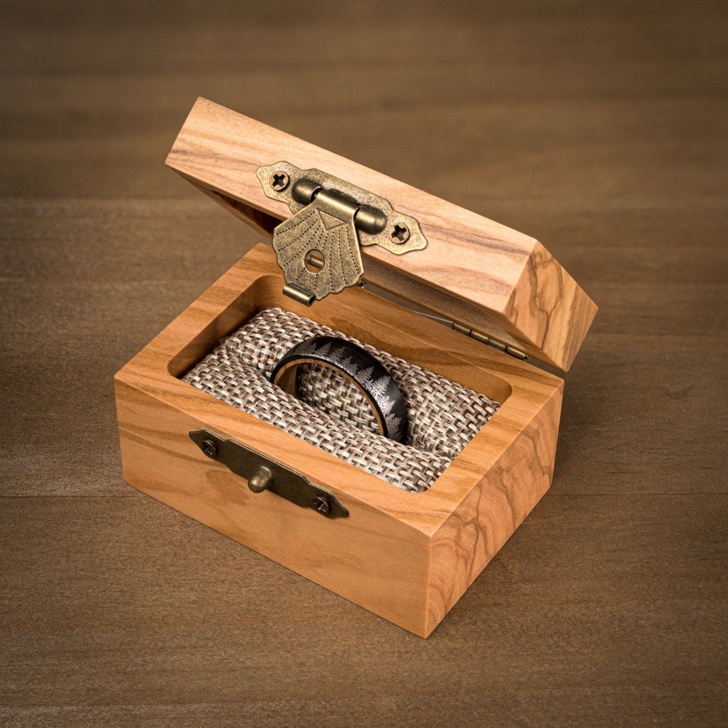 HIDDEN FOREST SET - Whiskey Barrel Wood Tungsten Couple Rings