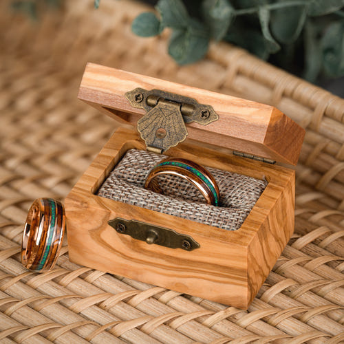 Velvet Ivy - Green Opal & Whiskey Barrel Light Rose Gold Tungsten Ring