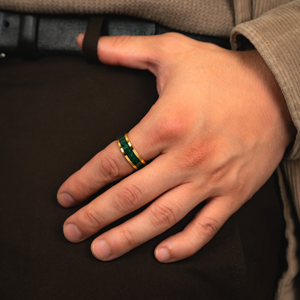 Jade Sovereign - 8mm Yellow Gold Tungsten & Green Jade Ring