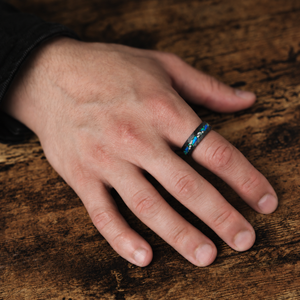 Midnight Tide — Emerald Blue Opal & Meteorite Ring