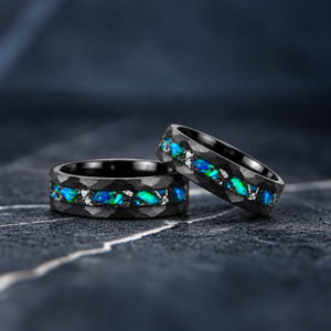 Midnight Tide — Emerald Blue Opal & Meteorite Ring