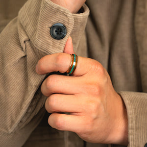 Velvet Ivy - Green Opal & Whiskey Barrel Light Rose Gold Tungsten Ring