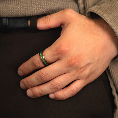 Velvet Ivy - Green Opal & Whiskey Barrel Light Rose Gold Tungsten Ring