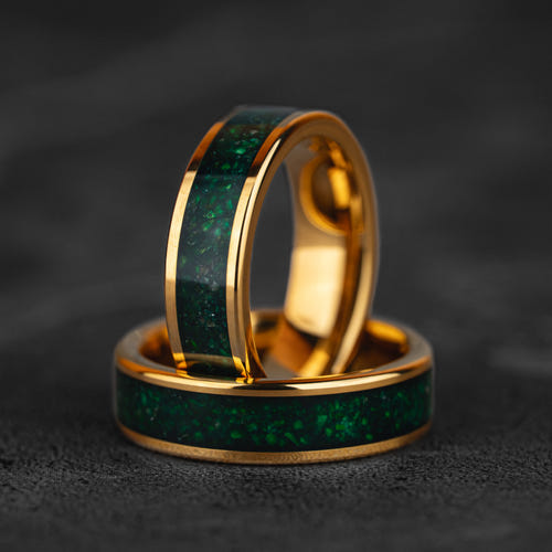Verdant Crown – Jade & Gold Tungsten Ring