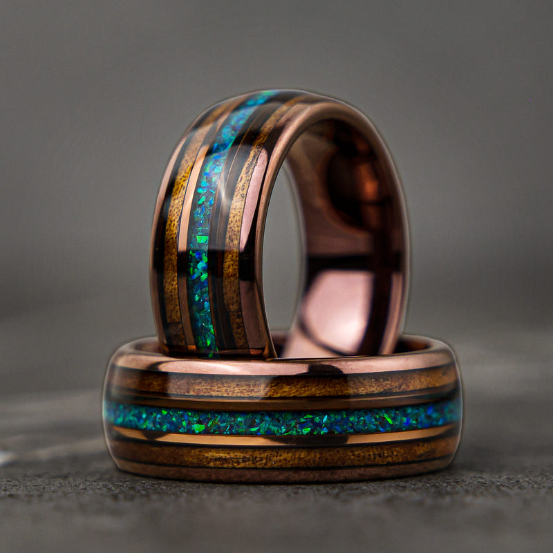 Opalleon - Green Opal & Rosewood Men's Wedding Ring