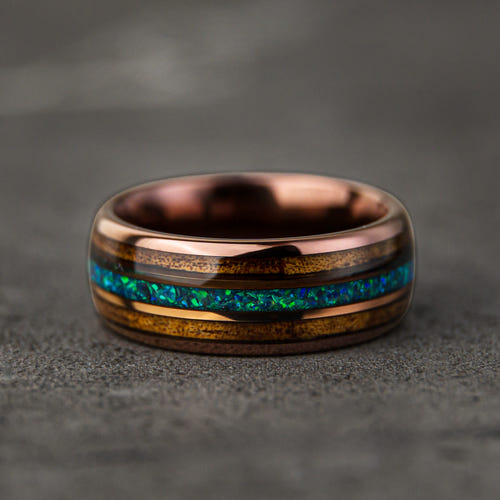 Opalleon - Green Opal & Rosewood Men's Wedding Ring