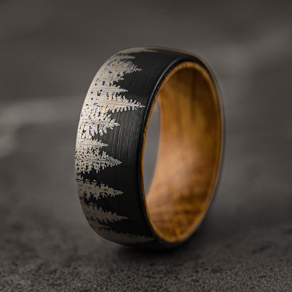 HIDDEN FOREST SET - Whiskey Barrel Wood Tungsten Couple Rings
