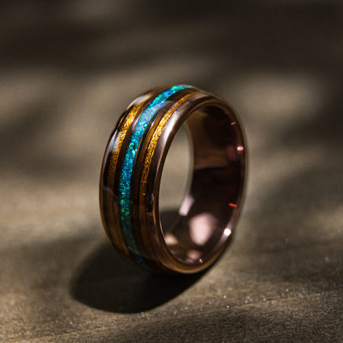 Opalleon - Green Opal & Rosewood Men's Wedding Ring