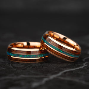 Velvet Ivy - Green Opal & Whiskey Barrel Light Rose Gold Tungsten Ring