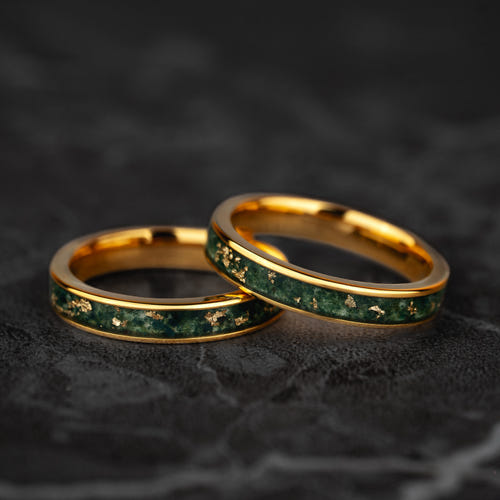 Emerald Linea – Jade & Gold Leaf 4mm Ring