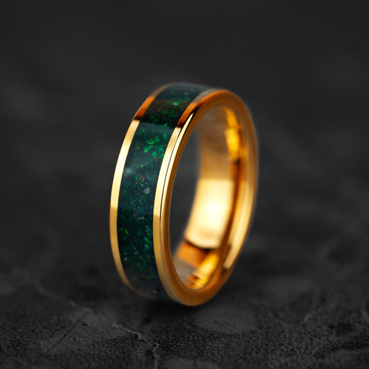 Couronne Verdoyante – Bague en tungstène Jade & Or