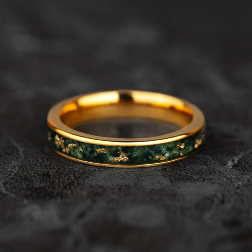 Emerald Linea – Jade & Gold Leaf 4mm Ring