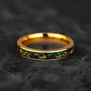 Emerald Linea – Jade & Gold Leaf 4mm Ring
