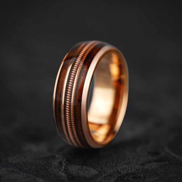 Sonata Forge - Light Rose Gold Tungsten Guitar String Ring