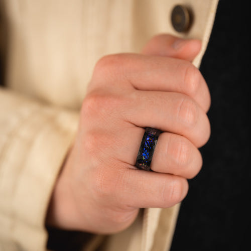 CELESTIAL CORE - Galaxy Hammered Black Tungsten Ring
