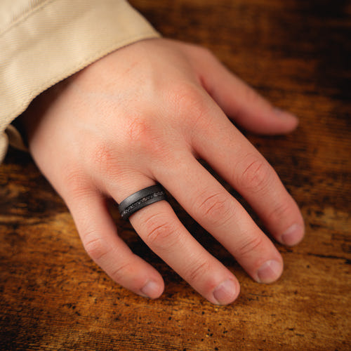 Shadow Vein - Black Crushed Meteorite Tungsten Ring