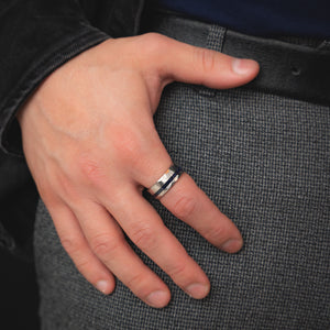 SAPPHIRE HORIZON - Dark Blue Sapphire Unique Wedding Band