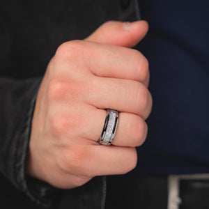 STELLAR VEIN - Silver Tungsten Meteorite Wedding Ring