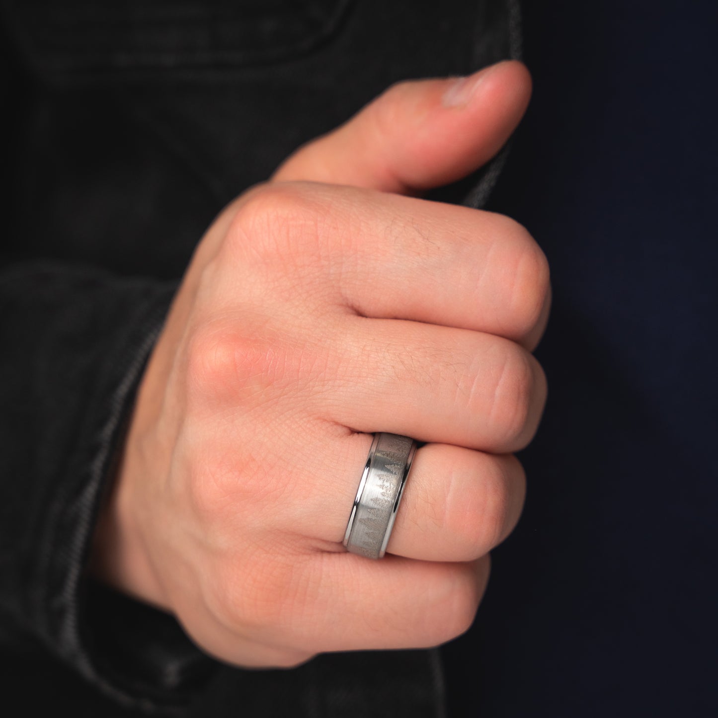 FROZEN FOREST - Silver Tungsten Ring, Pine Tree Oak Wedding Band, Nature Tungsten Mens Ring, Unique Wedding Band