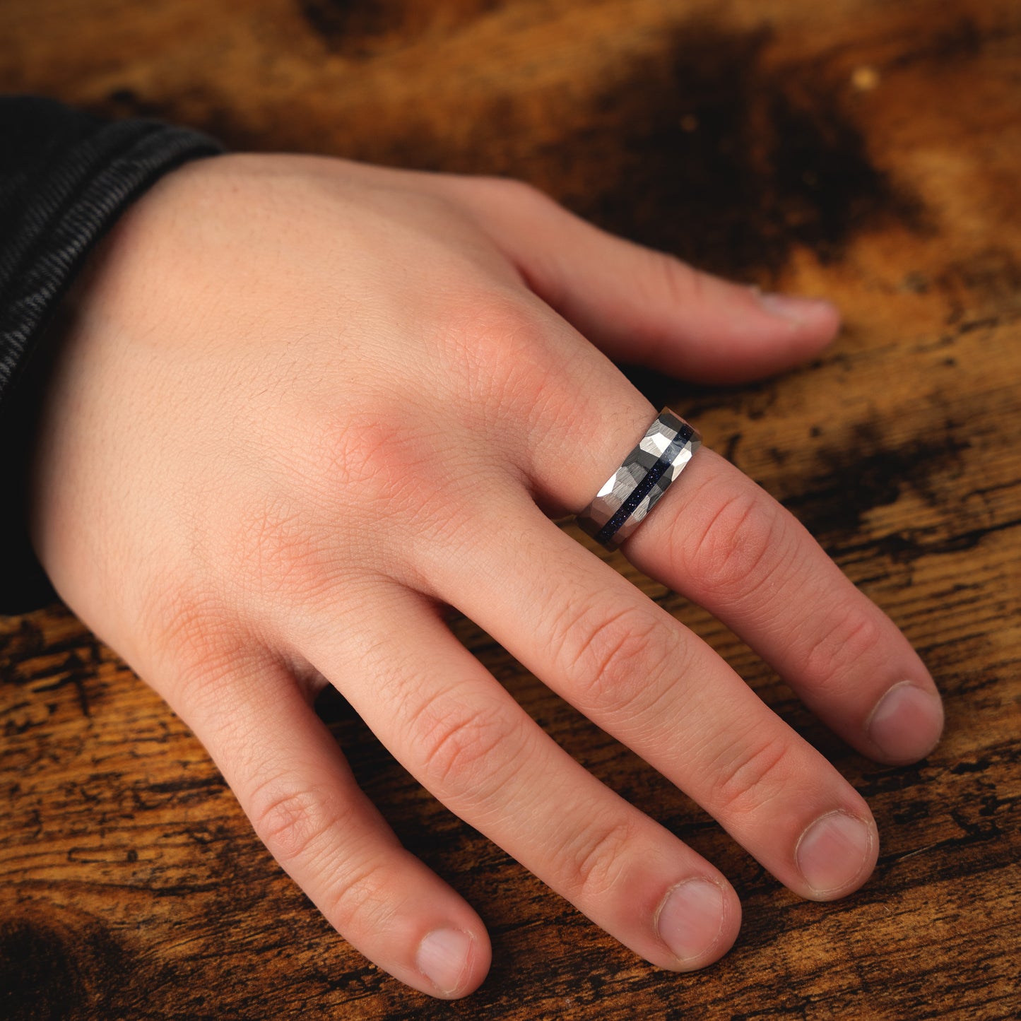 SAPPHIRE HORIZON - Dark Blue Sapphire Unique Wedding Band