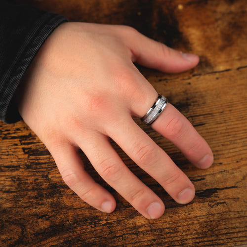 STELLAR VEIN - Silver Tungsten Meteorite Wedding Ring