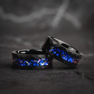 CELESTIAL CORE - Galaxy Hammered Black Tungsten Ring