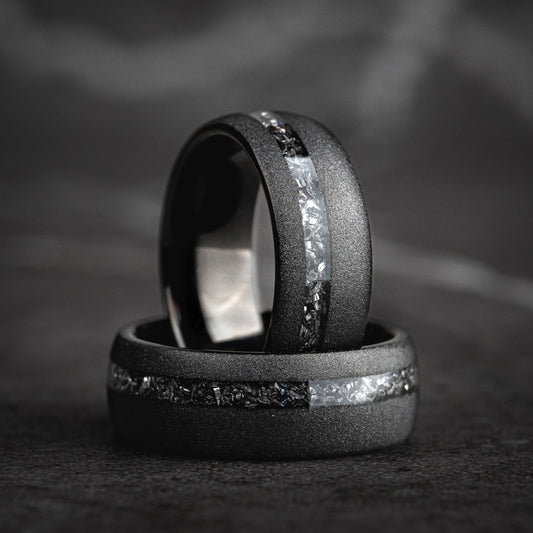 Ombre Veine - Bague en tungstène météorite écrasée noire
