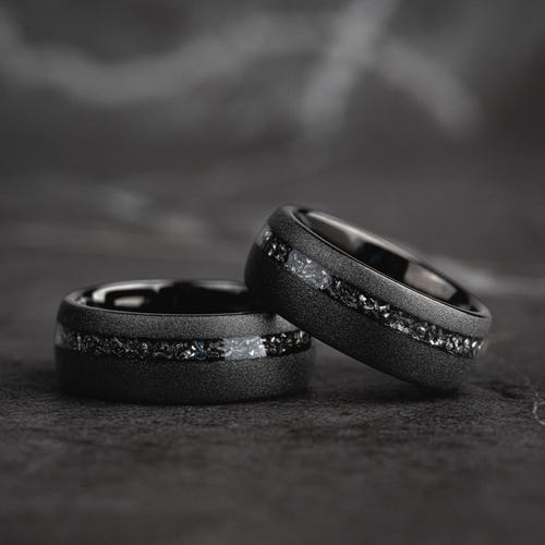 Shadow Vein - Black Crushed Meteorite Tungsten Ring