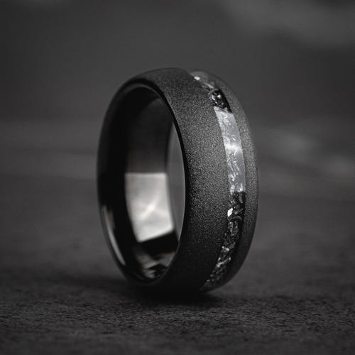 Shadow Vein - Black Crushed Meteorite Tungsten Ring