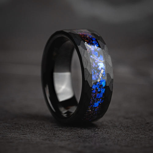 CELESTIAL CORE - Galaxy Hammered Black Tungsten Ring