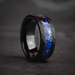 CELESTIAL CORE - Galaxy Hammered Black Tungsten Ring